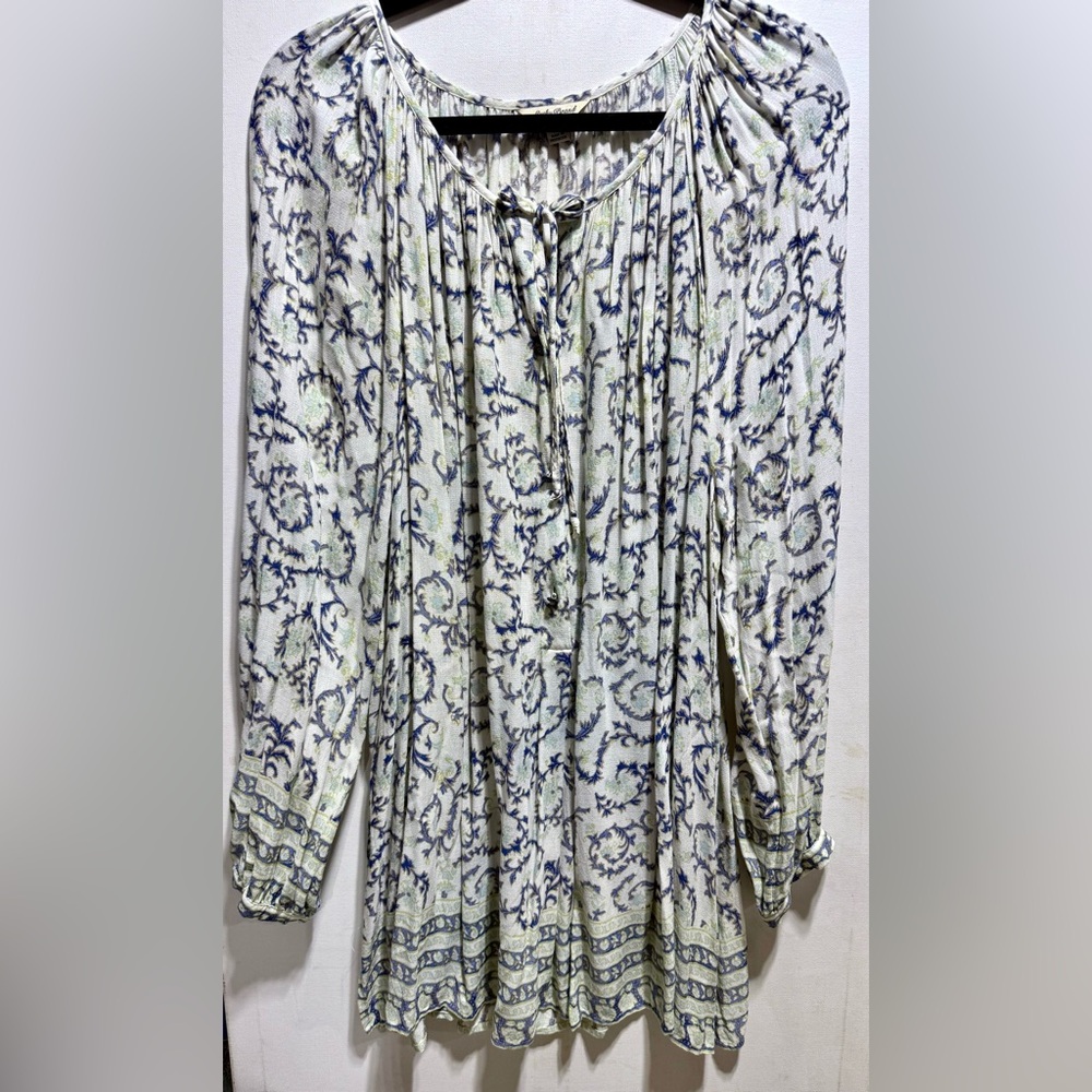 Lucky Brand Blue and Cream Floral Blouse